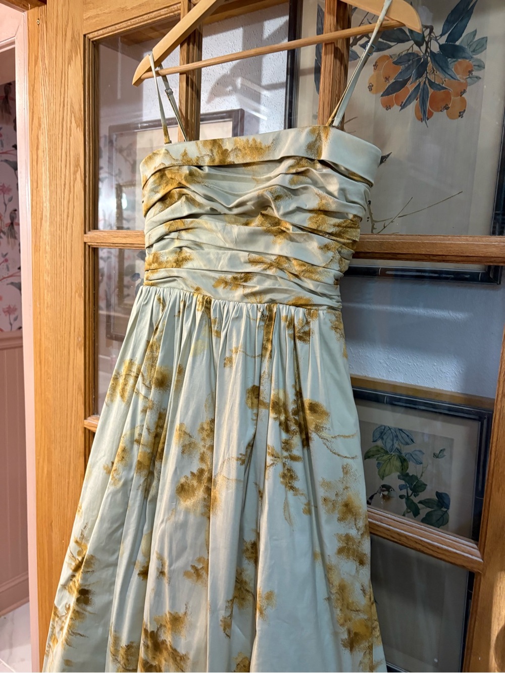 Reformation Kastoria Floral Gown in Pale Sage and Mustard - Picture 2 of 9